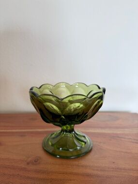 Vintage Green Anchor Hocking Pedestal Bowl